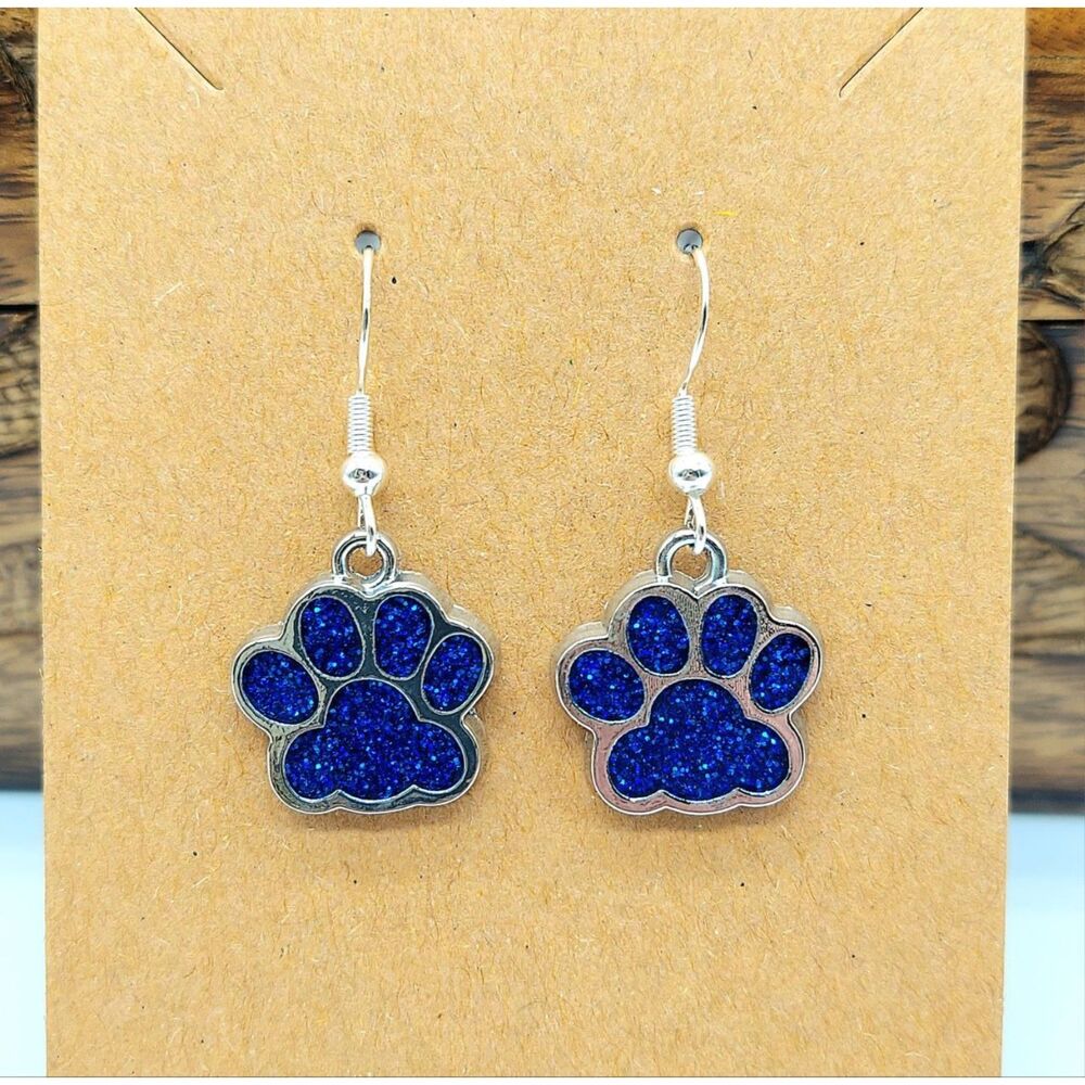Lion Paw Earrings Glitter Blue Lions Paw Print Puppy Paw Cat Paw Pet